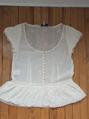 See By Chloe Cream Eyelet Peplum Blouse